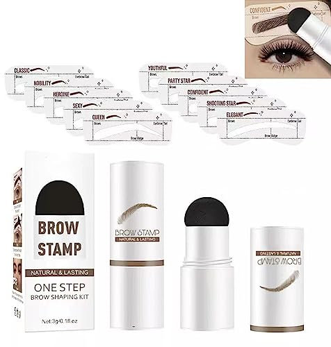 Timbro sopracciglia in polvere 10 stencil riutilizzabili, a lunga durata e impermeabile, sopracciglia perfette (Nero)