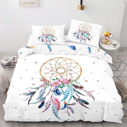 phonxia Housse de Couette 90x190 Fille Attrape Rêve Rose Parure de Lit 90x190 Enfant Imprimées Réversibles Sets de Housses de Couettes Microfibre avec Fermeture Éclair avec 2 Taie d'oreiller 65x65 cm