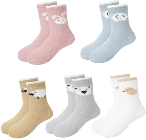 Jupsk Calcetines para Bebé Niño Niña, 5 Pares Calcetines Peludos de Invierno Medias hasta la Rodilla para Bebés 1-3 Años