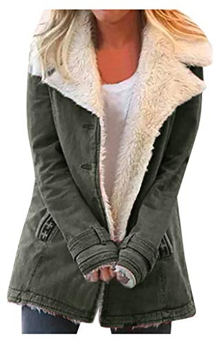 L9WEI Chaquetas Vintage Mujer Chaqueta de Cuero Sintético Solapa Suede Chaqueta de Color Sólido Abrigo Engrosado Abrigo Otoño Invierno Parker