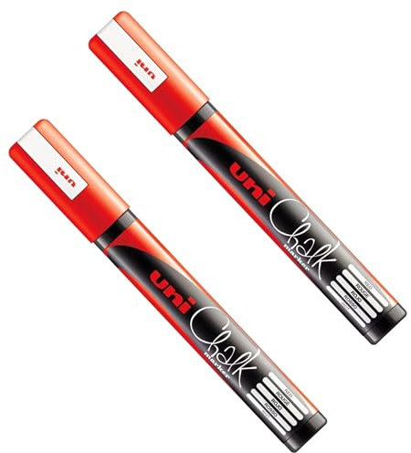 Uni PWE-5M Lot de 2 marqueurs à craie liquide – Tableau blanc tableau noir – Non permanent – Rouge