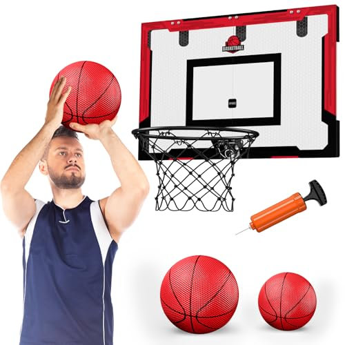 HYES 24 x 16 Großer Basketballkorb Indoor für Kinder, Basketball Korb mit Stabiler Backboards, 2 Balls, Pumpe, Big Basketball Spielzeug für Erwachsener Kinder Teens Jungen Mädchen (rot)