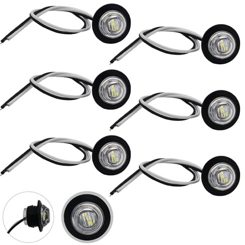 CTRICALVER LED Marker Lights 3/4 Inches Mount, 12V/24V Universal Circular White Trailer Side Lights, 6 Pcs LED Indicators, Suitable for Bus, Trucks, Trailers, Cab Labels, Taillight Brake Light