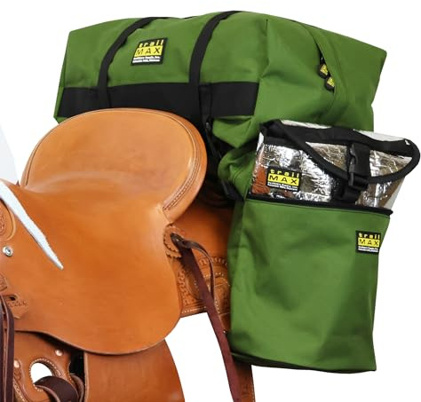 TrailMax Medium Saddlebags for Trail Riding; Insulated Saddle Bags for Horses with Detachable Cantle Bag; Saddle Bag & Cantle Bag Set; Saddle Bags for Western & Endurance Saddles, Olive