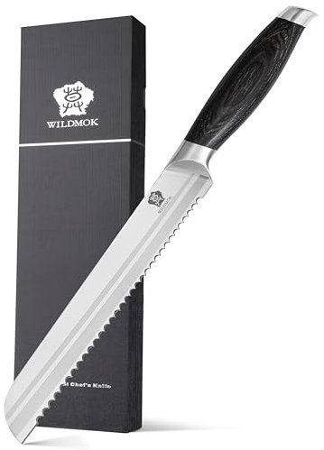 WILDMOK Coltello per pane, Coltello a segnalazione ultra affilata 20,5 cm Coltello da pane dentellato, acciaio inossidabile tedesco