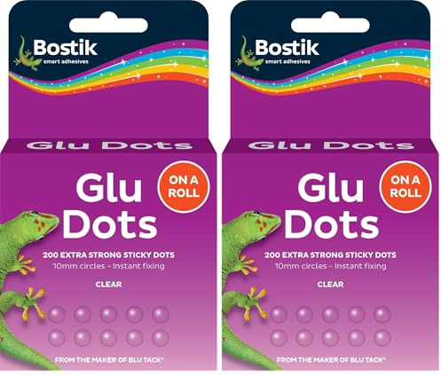 Bostik Glu Dots on a Roll - Extra Strong, Clear, Double-Sided, Acid & Lignin Free, 200 Glu Dots (Pack of 2)