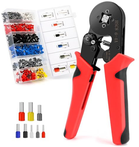 VFANDV Crimpadora Terminales Alicates AWG23-7/0.25-10mm², 1200 Pcs Crimpadora Alicates de Terminales con Conectores Cable, Herramienta Crimpado de Cable Autoajustable para Electricistas, Rojo Oscuro