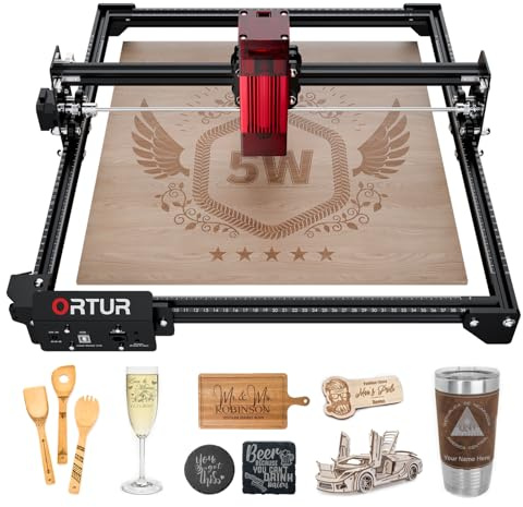 ORTUR OLM2 S2 Graveur Laser, 5W Machine à Graver Laser,Focus Fixe Spot Compressé,CNC Gravure Laser et Cutter avec Arrêt d'Urgenc,Machine de Gravure pour Métal Bois Acrylique（Short Focus）