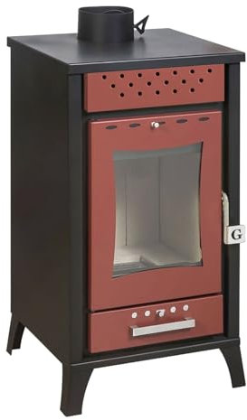 Stufa a legna 15 Kw 45,5x48,5xH91 cm, colore rosso