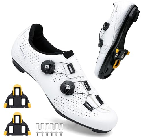 Feyenold Men's Cycling Shoes Women's Cycling Shoes Compatible with SPD-SL Pedal & Compatible Installation SPD/Look KEO Cleats Riding Shoes White 47 EU