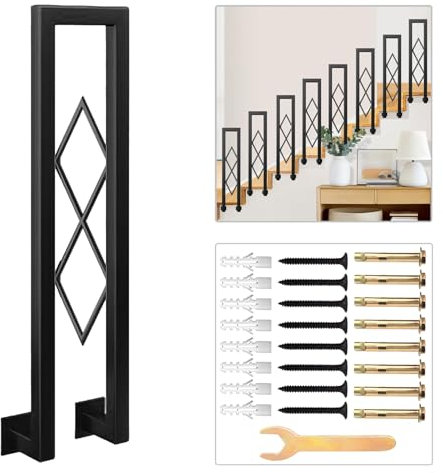 SCGSJZH Barandilla de Escalera Pasamanos en Forma de U, 35-110 cm Pasamanos de Montaje Lateral, Balaustre Moderno para Pasillo, Loft, Interior y Exterior, con Decoración de Diamantes (Negro, 75cm)