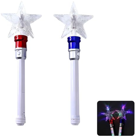2Pcs Light Up LED Wand Star Light Flashing Wands, Magic Wand Rotating Toy for Girls and Boys, Colorful Flashing LED Lights, Fun Party & Birthday Gift