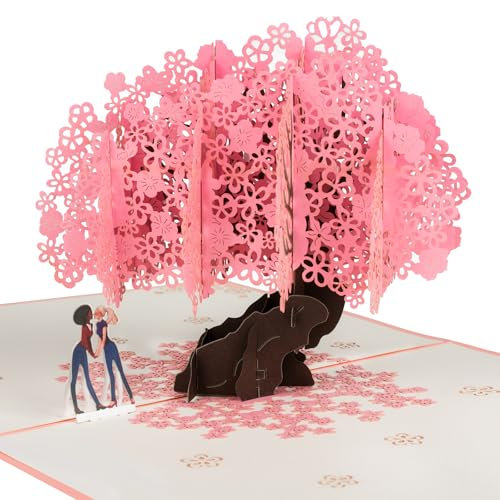 Couple Peach Blossoms For Lesbian Pop Up, Paper Flower Bouquet Greeting Card with Blank Note Card & Envelope, gift for celebrate Love, Birthday, Anniversary, Wedding, Engagement, Bridal Shower