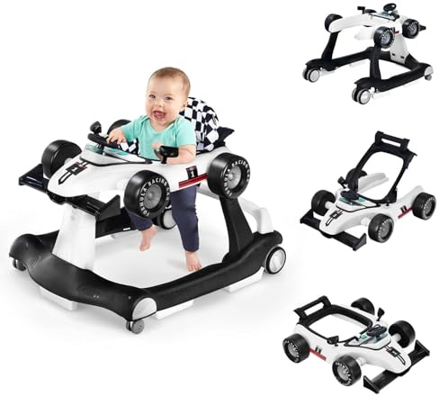 FANTASK Lauflernwagen mit Licht & Rädern, Lauflernwagen klappbar mit einstellbarer Höhe & Geschwindigkeit, 4 in 1 Baby Walker Autoförmig mit Musikbox bis 15kg, Gehfrei Baby ab 6 Monaten