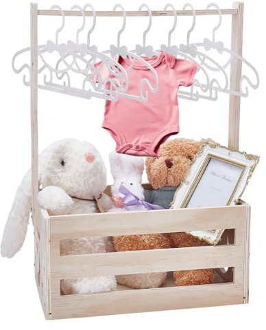 UNICRAFTALE Caisse de Douche en Bois pour Bébé Panier de Rangement pour Bébé Panier de Fête de Douche avec Poignée avec 8 cintre pour Enfant Cadeaux de Grossesse pour Nouveaux Parent Motif Étoile Lune