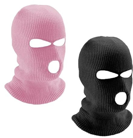 ZesNxj 2 Stück Skimaske, Sturmhaube mit 3-Loch-Design, Gestrickte Multifunktionsmaske für Motorrad und Fahrrad, Wärmende Ski Mask für Männer und Frauen in Schwarz und Pink