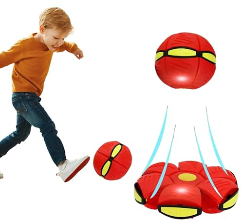 JACKANNA interaktiv hundleksak – flygande tefat och springboll med LED-ljus, köpsäker frisbee för hundträning, kasta och fångstspel (självlysande) (röd)