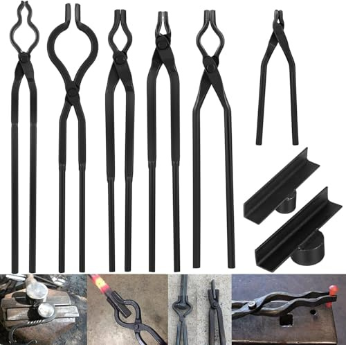 Jeu de 8 pinces de forgeron. Ensemble professionnel en acier CrV | Pour pointes de chemin de fer, matériaux plats/ronds (5-16 mm). Comprend pointes, mâchoires plates, boulons, pinces de ramassage et g