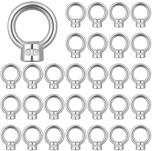 Otoolling 30 Pcs 1/4 UNC Marine Stainless Steel 316 Lifting Eye Nut Bulk Hardware Ring Shaped Eye Bolt for Engineering Construction and Industrial