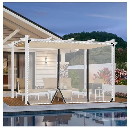 JUCCJUXIN Bâche en PVC avec Fermeture À Glissière，Bâche Transparente avec Œillets, Panneaux Latéraux De Bâche Transparente avec Fermeture à Glissière for Pergola(H1.8xW3.5M/H5.9xW11.48ft)