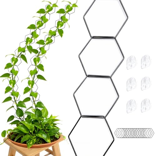 TMZELOA Griglia Piante Interno Esagonale – 18 Pezzi Griglia a Catena in Metallo con 6 Ganci, Supporto Piante Rampicanti per Griglia Parete Piante DIY, Ideale per Pothos, Monstera ed Edera