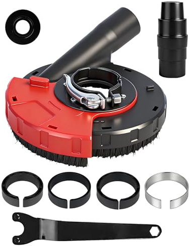 Capot d'aspiration universel pour meuleuse d'angle 115/125 mm avec couronne de brosse avec adaptateur et outil, jusqu'à 90 % de poussière en moins lors du ponçage pour meuleuse d'angle 115/125 mm