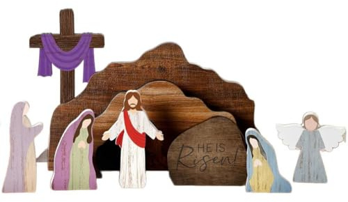 Tomba vuota scena cristiana e croce, scena della risurrezione in legno croce Gesù Tomba Set di vassoi, decorazione per presepe di Gesù per decorazione religiosa in stile statua pasquale