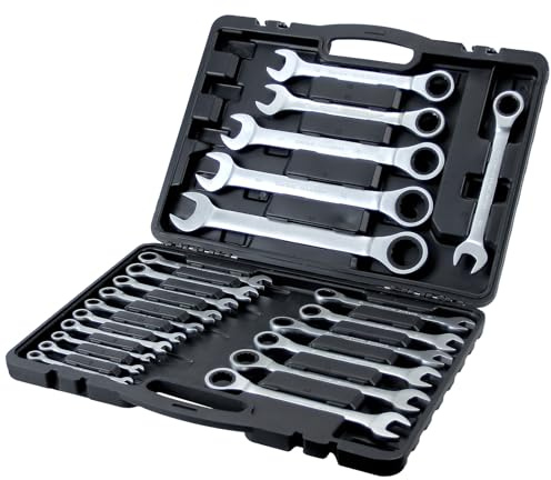 WALTER STÅL 22 stycken spärrnyckelsset, ringnyckel-spärrset, 6–32 mm skiftnyckel spärrhake för cykelreparation bilreparation, 72 tänder, 5° svängområde, Cr-V-stål