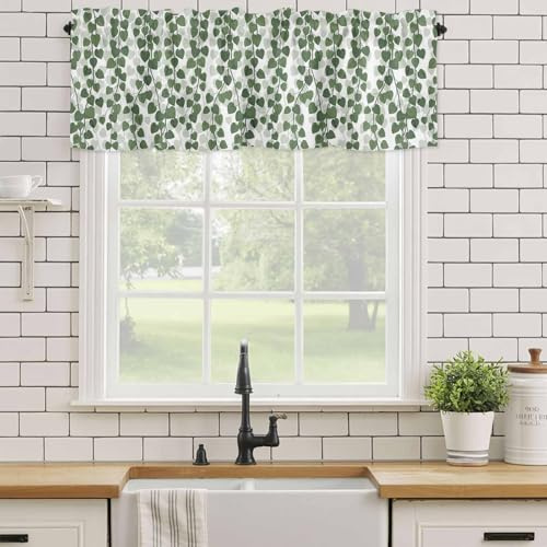 Chucoco Valance for Kitchen Windows, Spring Plants Ivy Rod Pocket Valances Short Curtains, Green Heartleaf Philodendron Curtain Valance for Bedroom Bathroom 1 Panel 54x18in