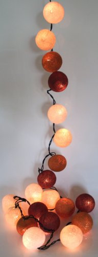 GURU SHOP Stoff Ball Lichterkette, 20`er LED Kugel Lampion Lichterkette - Schokobraun, 7x7x350 cm