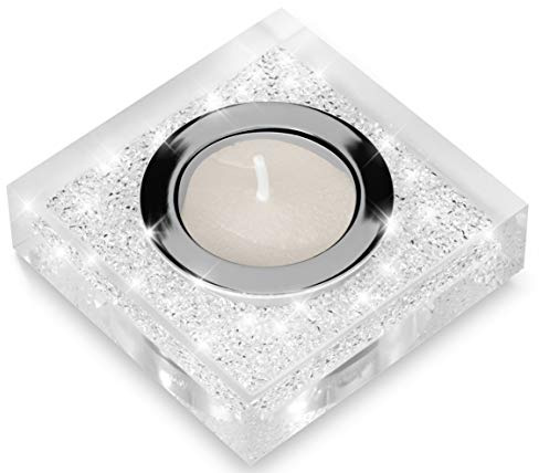 My IMPLEXIONS Edler Teelichthalter Lotus 1 veredelt mit Swarovski Kristallen, Funkelnde Tischdeko, Moderne Dekoration, Weihnachtsdeko (1 Stück, Transparent)