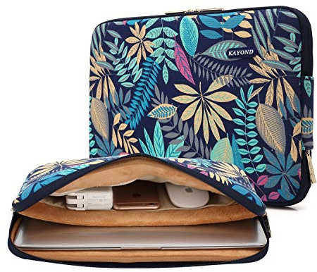 KAYOND Forest Series Mönster Vattentålig 14 tum Canvas Laptop-fodral med ficka för 14 tum 14,1 tum laptopfodral Macbook Pro 15,4 A1707 A1990 (14-14 tum, blå)