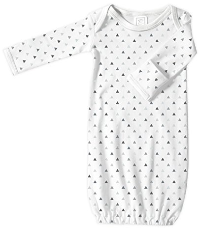 SwaddleDesigns Baby Infant Cotton Gown with Mitten Foldover Cuffs, Tiny Triangles, Sterling, Newborn