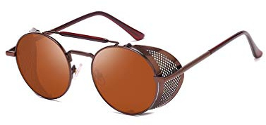 AidShunn Unisex SteamPunk solglasögon klassisk retro stil metall runda glasögon, Kafferam telins