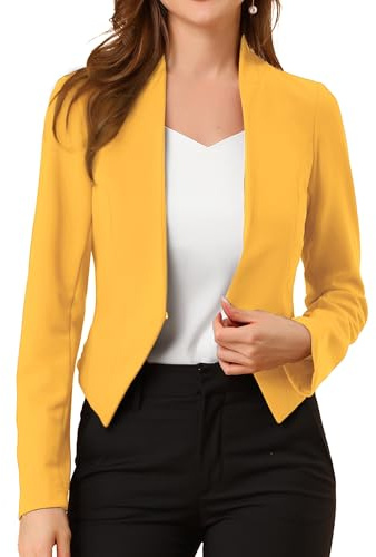 Allegra K Womens Collarless Cropped Blazer Business Casual Suit Jacket | Lightweight Short Blazers for Women Work Office, Long Sleeve, Open Front, Hook Eye Closured