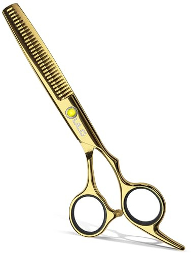 Hair Thinning Scissors Cutting Teeth Shears Professional Barber ULG Hairdressing Texturizing Salon Razor Edge Scissor Japanese Stainless Steel with Detachable Finger Ring 16.5 cm, Gold