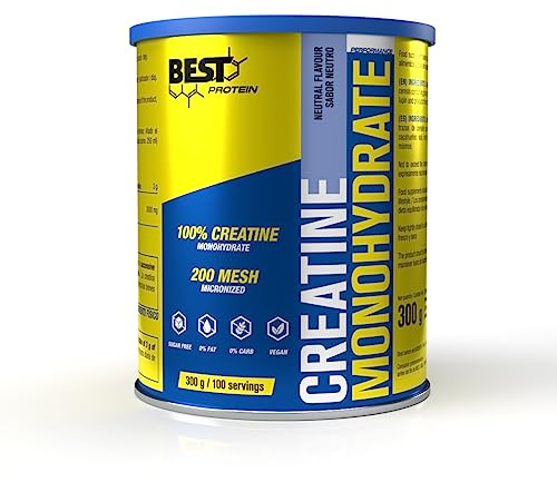 BEST PROTEIN Monohidrato de creatina en polvo | CREATINE MONOHYDRATE | Micronizado a 200 MESH | Para fuerza y rendimiento de alta intensidad | Sabor NEUTRO | 300g = 100 servings