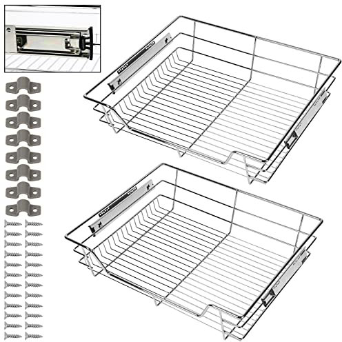 Vigevee 2x Küchenschublade 60cm Teleskopschublade 25kg Belastbar Korbauszug Küchen Regal Teleskopschublade aus Metall Hohe Qualität Haushalt Teleskopschublade Schrankauszug
