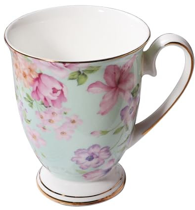 Taza de porcelana, taza de café de cerámica grande, taza de té con asa, diseño floral, taza de té de la tarde, taza de capuchino europea, para el hogar y la oficina, aprox. 300 ml, regalo para mujeres