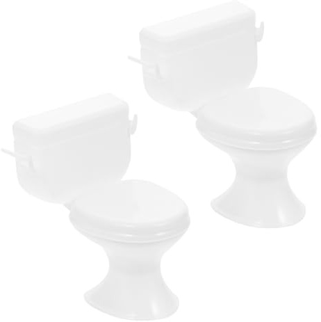 jojofuny Kids Bathroom Decorations 2Pcs Mini Dollhouse Toilet Set White Plastic Realistic Bathroom Accessories for 1:12 Scale Dolls House Play