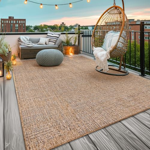 TT Home In-& Outdoorteppich Wetterfest Garten Terrasse Esszimmer Unifarben Moderner Boho Style Abstrakte Optik, Farbe:Beige Braun, Größe:160x220 cm