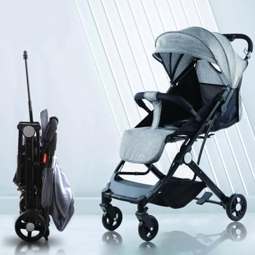BAKAJI Passeggino Easy Ultra Leggero con Chiusura Facilitata Portata Massima 15 kg, Schienale Reclinabile con Cintura di Sicurezza a 5 Punti, Pieghevole con Una Mano, Salvaspazio (Grigio)