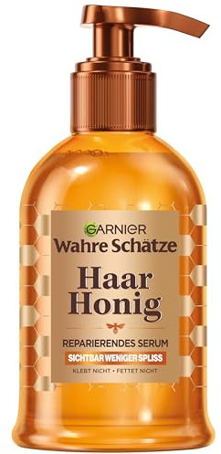 Garnier Veri tesori siero per capelli frusciosi o fragili, siero riparante con miele di acacia per maggiore lucentezza e morbidezza, protezione dal calore fino a 230°C, tesori di miele, 1 x 115 ml
