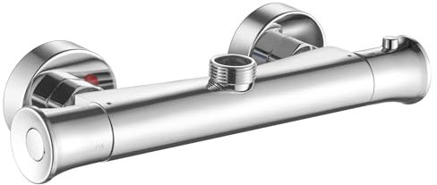 Coleniny Chrome Thermostatic Shower Mixer Bar Valve Top Outlet 3/4, Wall Mounted Shower Mixer Tap Valve, Outlet Up Shower Valve Anti Scald Tap with G3/4 to G1/2 Pipe Adaptor, Solid Brass, 150mm