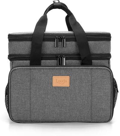 Luxja Sac de Médecine 2 Couches avec Séparateur Amovible, Sac de Rangement de Médicaments Convient pour Maison ou Voyages (Sac Seulement), Gris