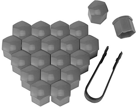 Adunsiaoto 20 Piece Hexagonal Tire Nut Covers with Removal Tool Set for Cars, Car Cover Protective Caps Wheel Screw Hex Wheel Nut Rim Cover, 22 mm Car Screws Cap, Wheel Lug Nut Cover(Grey)