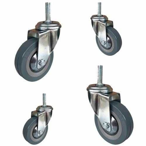 ZYBOWAYL Lenkrollen 100mm Schwerlastrollen Tragkraft 270kg, 4 Stück Transportrollen mit Gewinde M10/M12, Drehbar Leise Apparaterollen aus PU (Color : 100mm/4in, Size : M12*30)