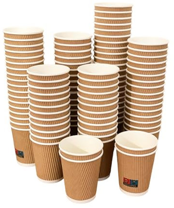Be4Ever 100 Pack Takeaway Coffee Cups | Disposable Insulated Triple Wall Ripple Kraft Paper Coffee Cups for Takeaway Coffee, Tea or hot Liquids | Pack of 100 Brown 8oz (12oz (Pack of 100))