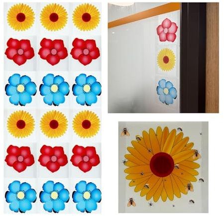 REDORELA Window-Stickers Fruit Fly Killer Houseflies-Catcher 30PCS Floral Pattern Sticky Glue Fly Gnat Trap for Plant Home Insect Indoor Decoration Style Sunflower Yellow Blue Red