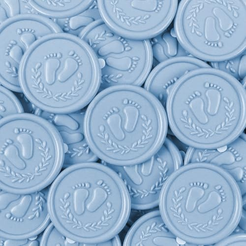 JAGERGREEN Stickers per Sigillo di Cera per Baby Shower, 48 Pezzi Adesivi Blu Baby per Feste di Neonati, Sigilli per Buste, Decorazioni per Regali e Inviti